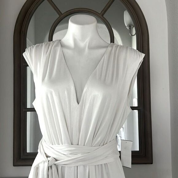 Dress the Population Krista Plunge Neck Side Slit Gown, Ivory, NWT, Size XXL - Picture 9 of 13